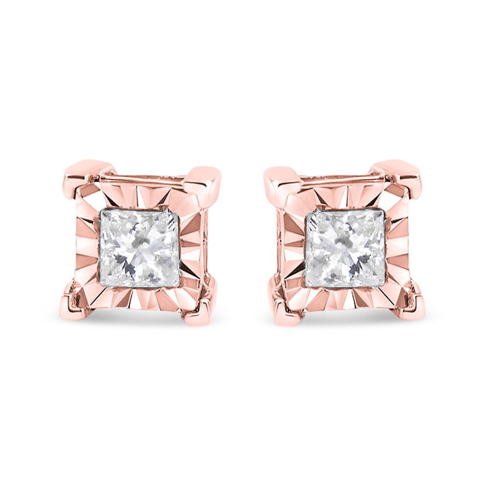 .925 Sterling Silver Miracle Set Princess-cut Diamond Solitaire Stud Earrings (H-I Color, I2-I3 Clarity)