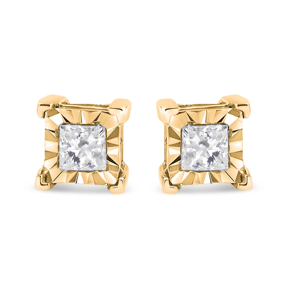 .925 Sterling Silver Miracle Set Princess-cut Diamond Solitaire Stud Earrings (H-I Color, I2-I3 Clarity)