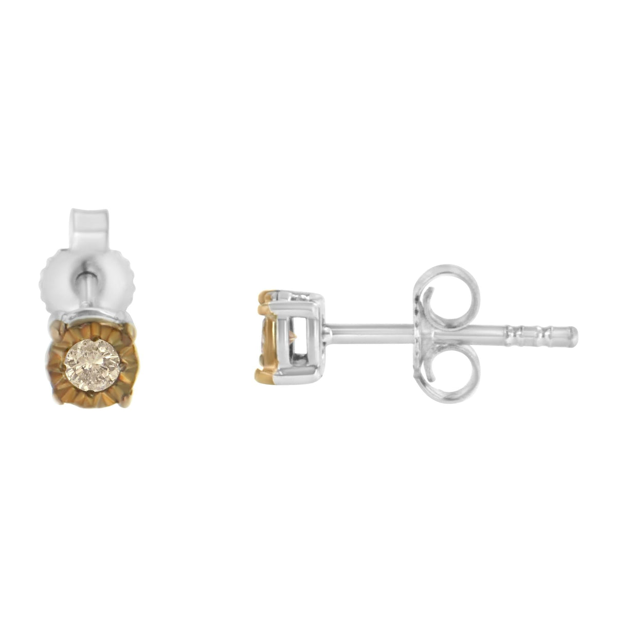 10K Yellow Gold over .925 Sterling Silver 1/10 Cttw Round Brilliant-Cut Champagne Diamond Miracle-Set Stud Earrings (Natural Color, I2-I3 Clarity) - JackiEaslick