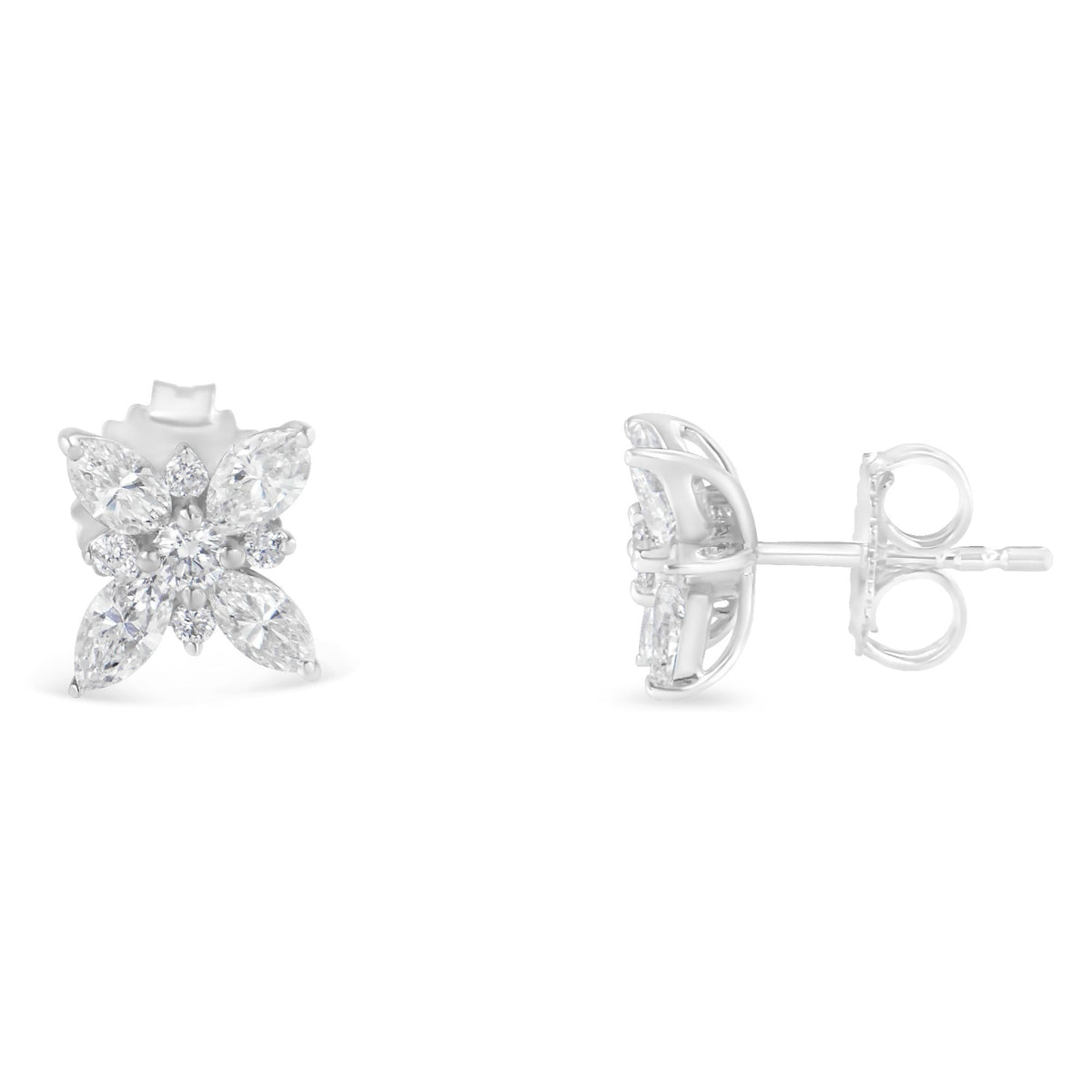 14K White Gold Marquise Diamond Flower Stud Earring (1.00 cttw, H-I Color, SI1-SI2 Clarity) - JackiEaslick