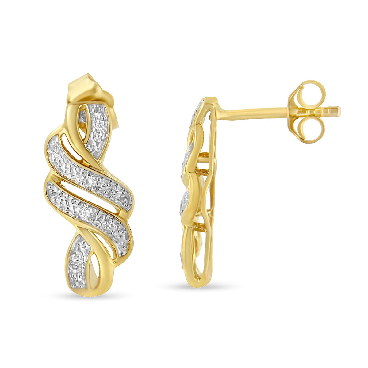14K Yellow Gold .925 Sterling Silver Diamond Accent Cross Over and Swirl Dangle Drop Earrings (I-J Color, I3 Clarity) - JackiEaslick