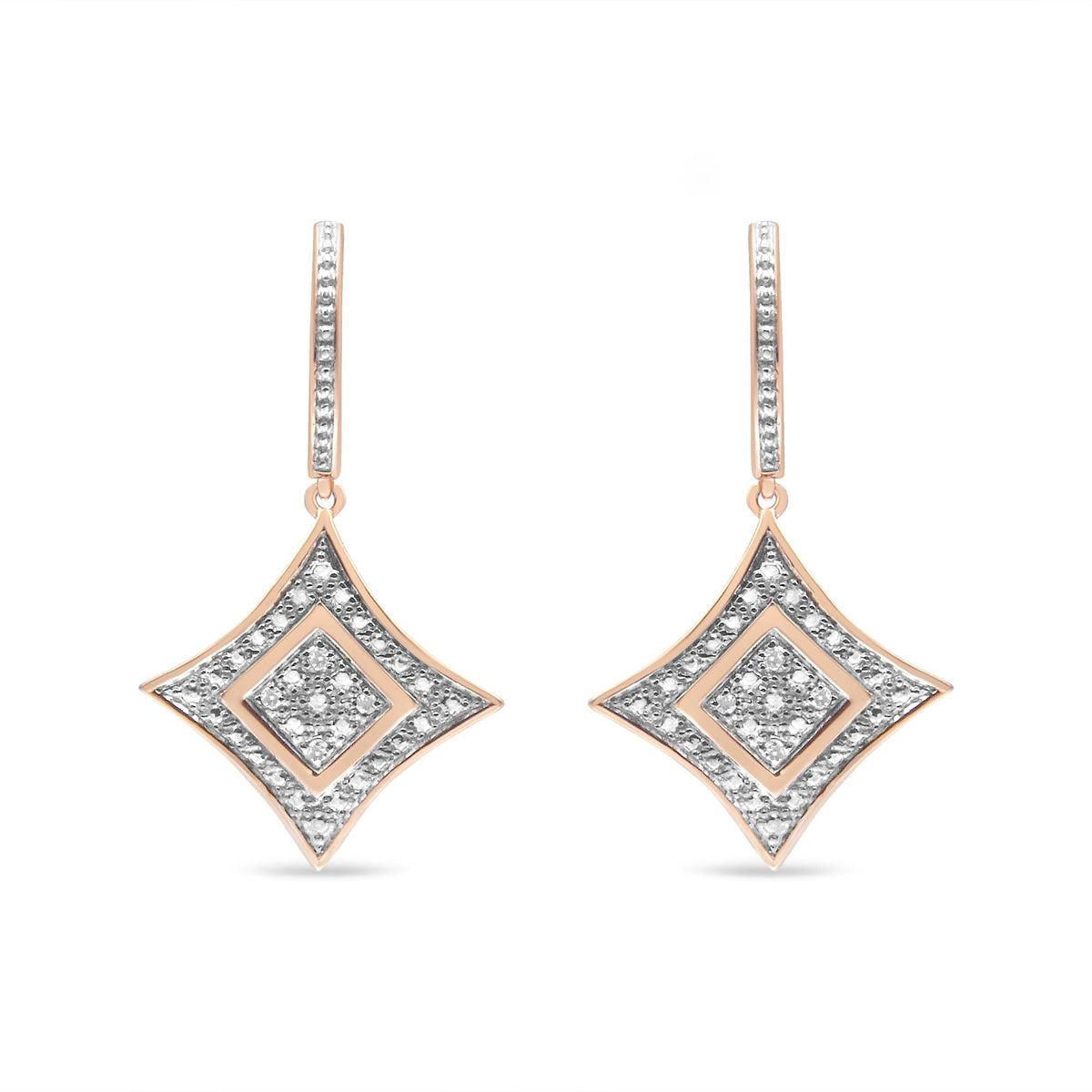 14K Rose Gold Plated .925 Sterling Silver Round-Cut Diamond Accent Dangle Rhombus Earrings (H-I Color, I2-I3 Clarity) - JackiEaslick