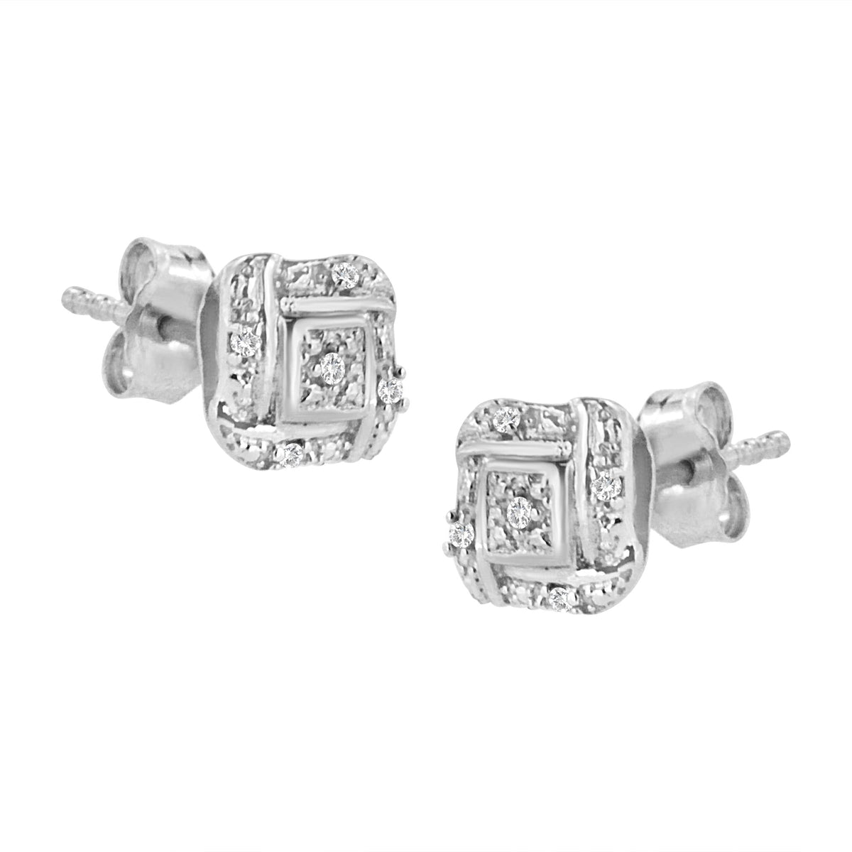 .925 Sterling Silver Round-Cut Diamond Accent Swirl Square Knot Stud Earrings (H-I Color, I2-I3 Clarity) - JackiEaslick