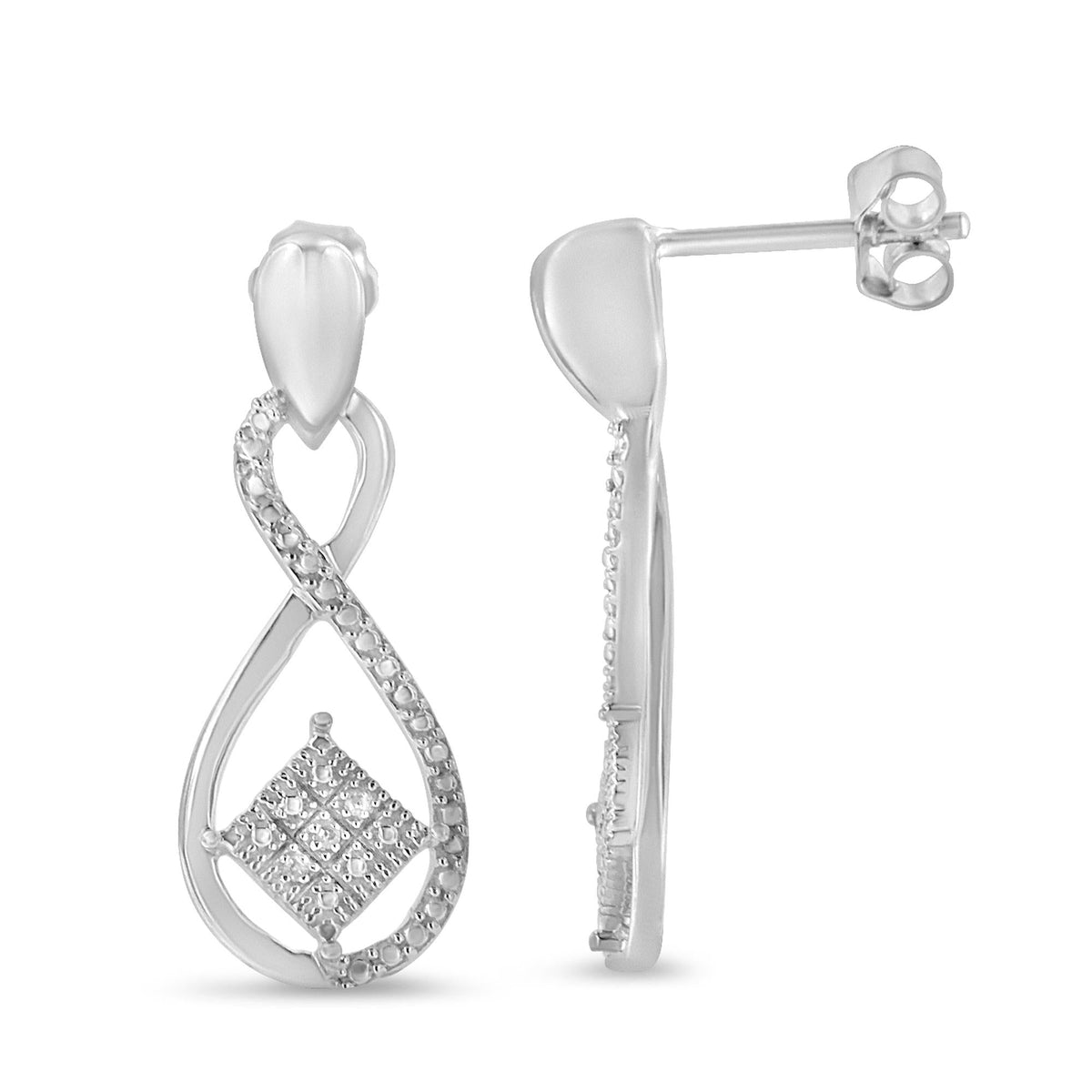 .925 Sterling Silver Round-Cut Diamond Accent Tilted Square and Infinity Drop Earrings (H-I Color, I2-I3 Clarity) - JackiEaslick