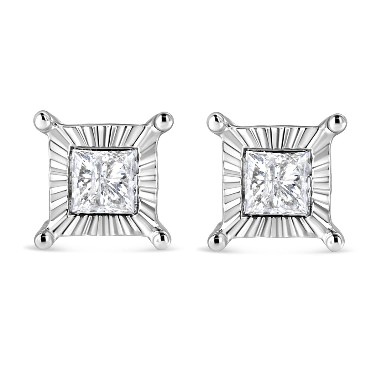 .925 Sterling Silver Miracle Set Princess-cut Diamond Solitaire Stud Earrings (H-I Color, I2-I3 Clarity)