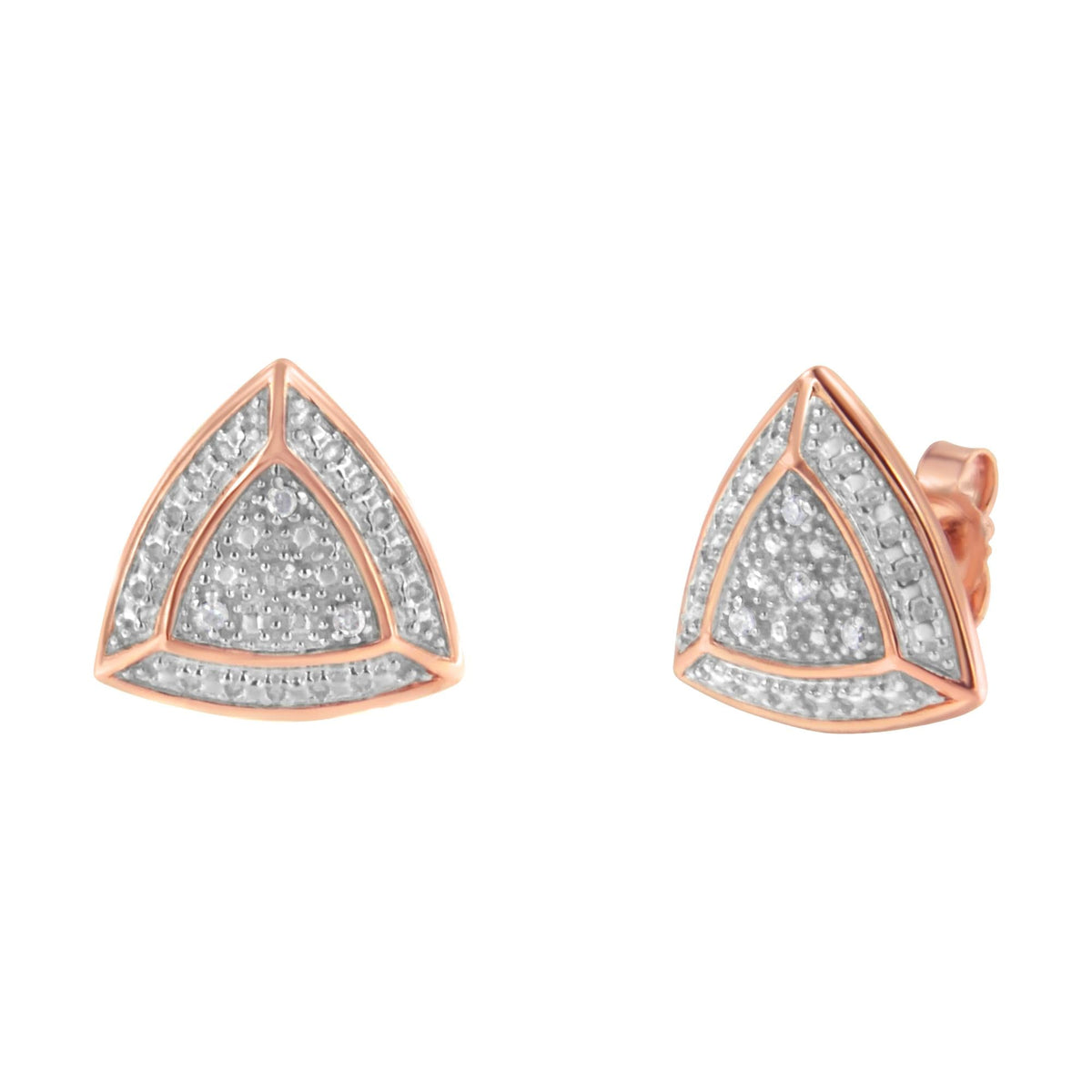 14K Rose Gold over .925 Sterling Silver Diamond-Accented Trillion Shaped 4-Stone Halo-Style Stud Earrings (H-I Color, I2-I3 Clarity) - JackiEaslick