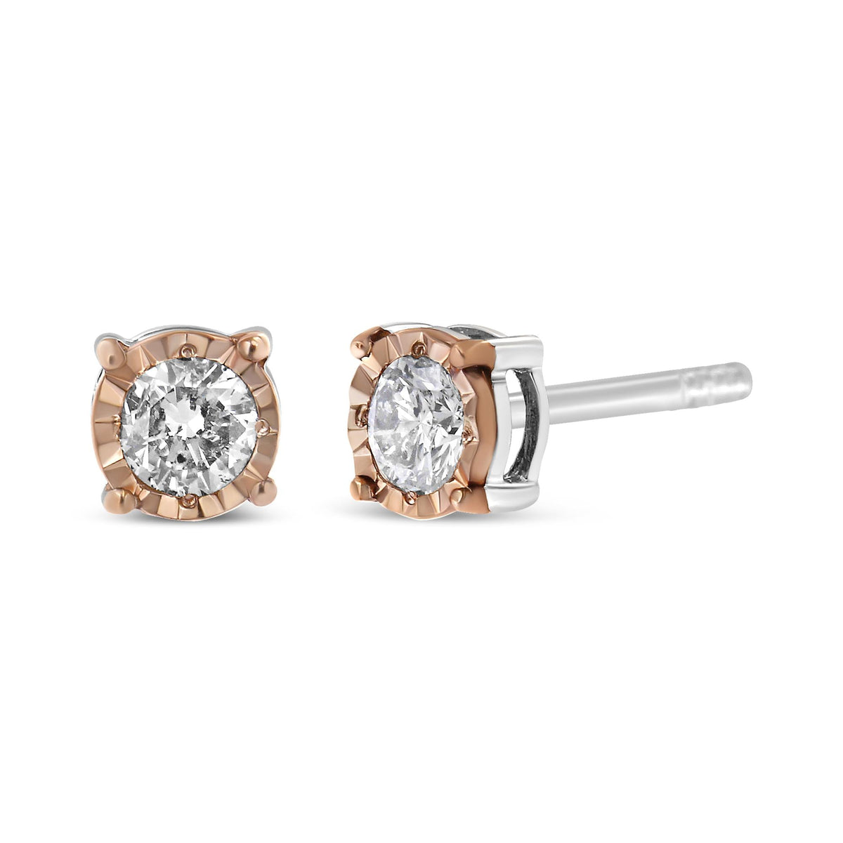 10K Two-Tone Yellow & White Gold over .925 Sterling Silver 0.40 Cttw Round Diamond Miracle-Set Stud Earrings (K-L Color, I2-I3 Clarity) - JackiEaslick