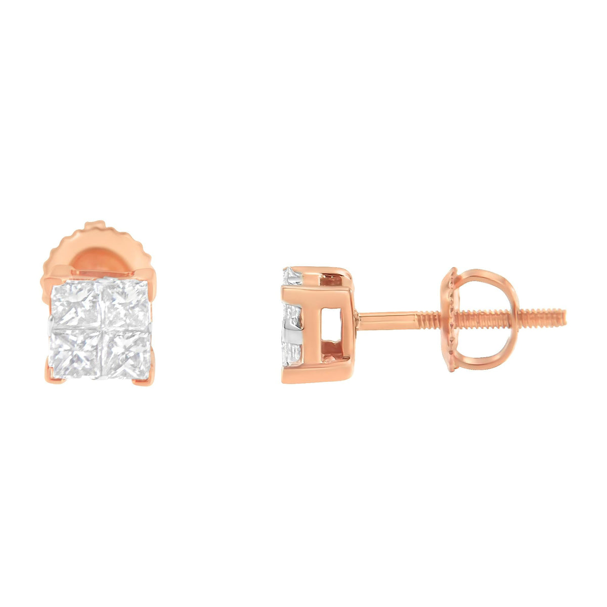 10K Gold Princess Diamond Composite Stud Earring (1/2 cttw, I-J Color, I1-I2 Clarity) - JackiEaslick