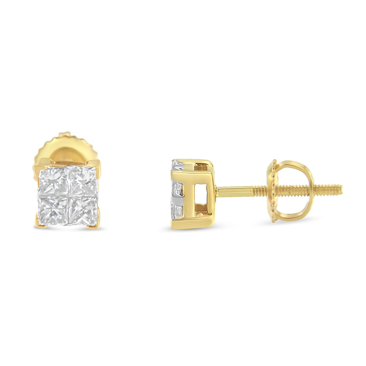 10K Gold Princess Diamond Composite Stud Earring (1/2 cttw, I-J Color, I1-I2 Clarity) - JackiEaslick