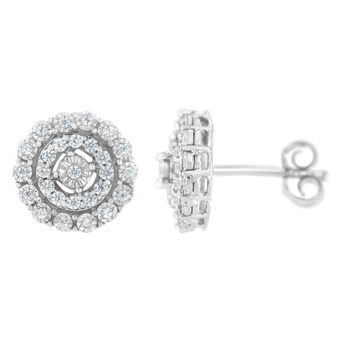 .925 Sterling Silver 1/2 cttw Miracle-Set Diamond Double Halo Stud Earring (I-J Clarity, I3 Color) - JackiEaslick