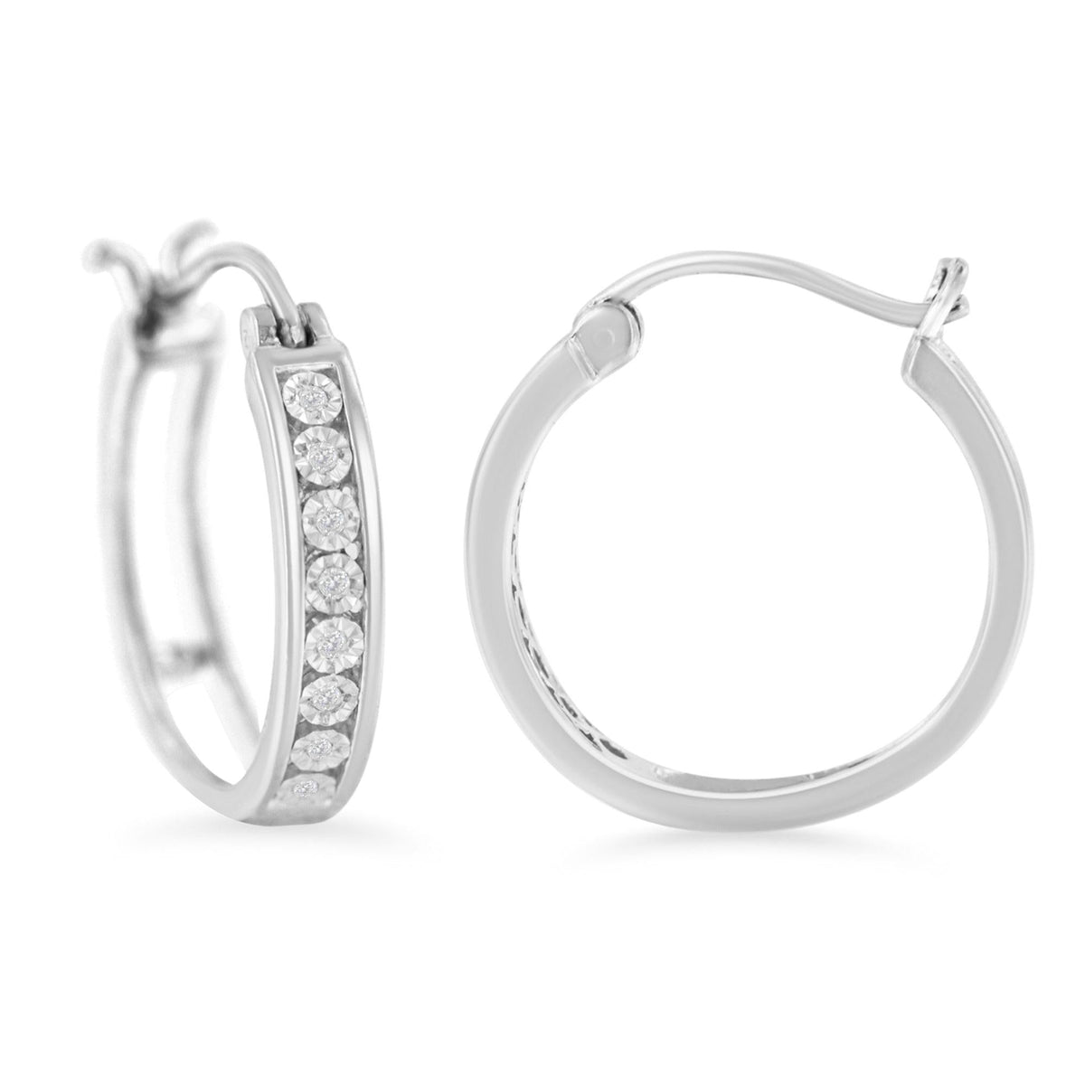 .925 Sterling-Silver Diamond Accent Channel Set Style Hoop Earring (I-J Color, I3 Clarity) - JackiEaslick