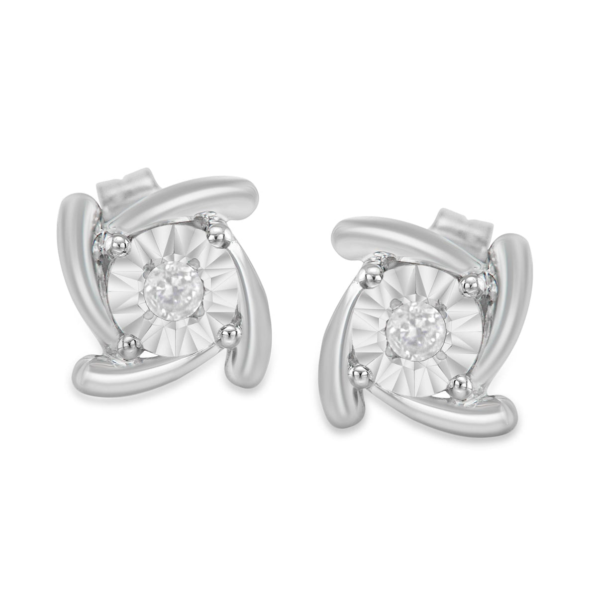 .925 Sterling Silver 1/10 Cttw Round Brilliant-Cut Near Colorless Diamond Miracle-Set Square Pinwheel Stud Earrings (I-J Color, I3 Clarity) - JackiEaslick