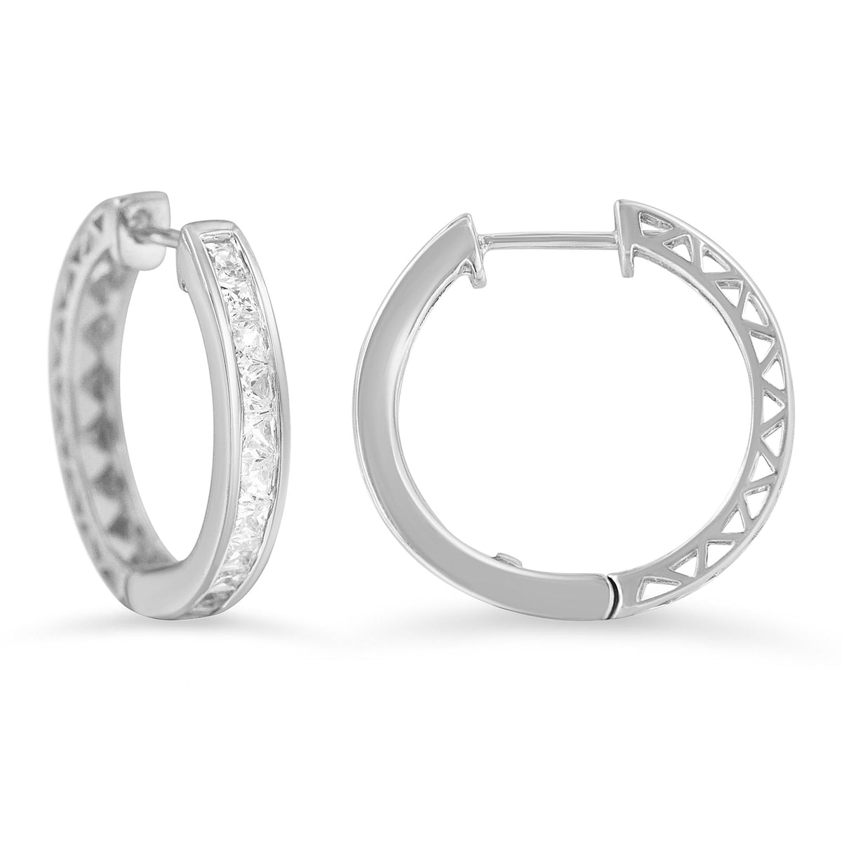 10K White Gold 1.0 cttw Channel Set Princess-Cut Diamond Hoop Huggy Earrings (I-J, I2-I3) - JackiEaslick