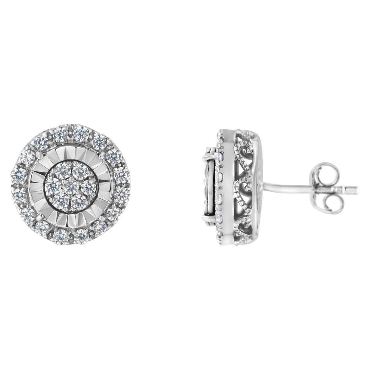 Sterling Silver Diamond Cluster Earrings (1 cttw, I-J Color, I2-I3 Clarity) - JackiEaslick