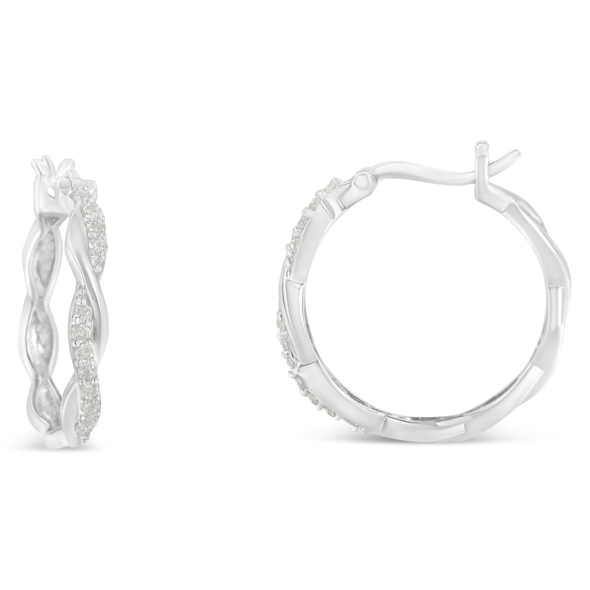 .925 Sterling-Silver 1/4 cttw Pave Set Diamond Twisted Spiral Hoop Earring (I-J Color, I3 Clarity) - JackiEaslick