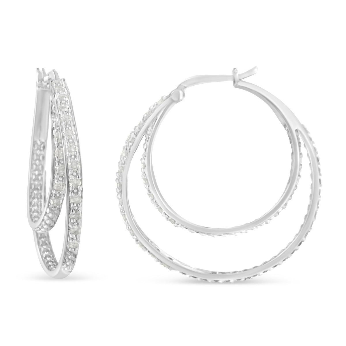 .925 Sterling Silver 1/2 cttw Miracle-Set Diamond Double Hoop with Latchback Earrings (I-J Color, I3 Clarity) - JackiEaslick