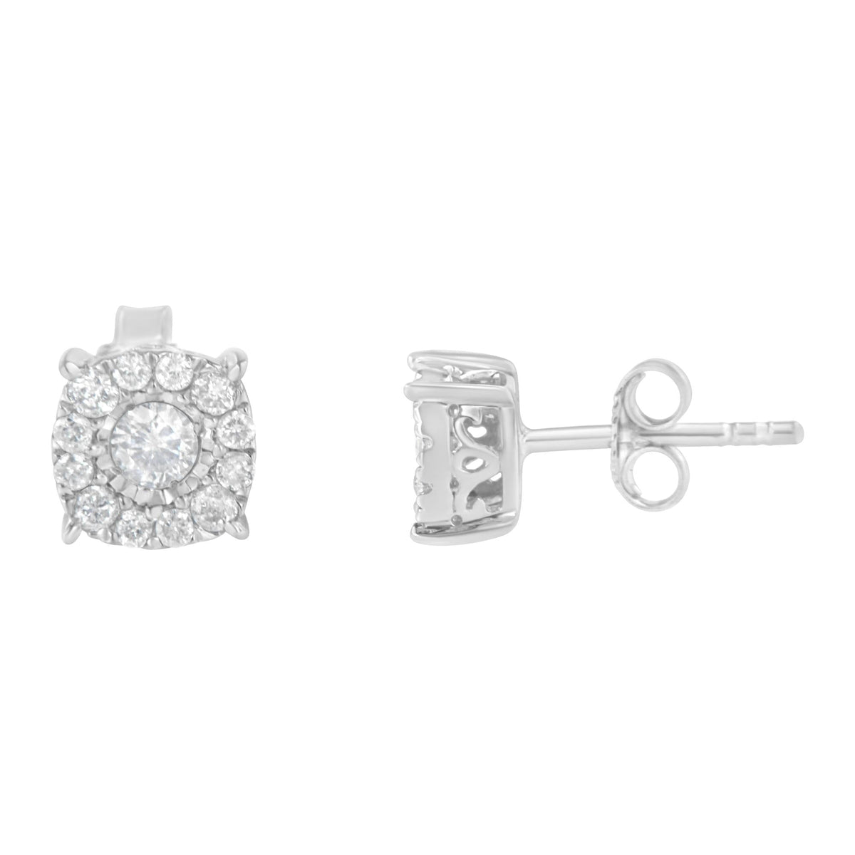 Sterling Silver Diamond Square Stud Earring (1/2 cttw, I-J Color, I2-I3 Clarity) - JackiEaslick