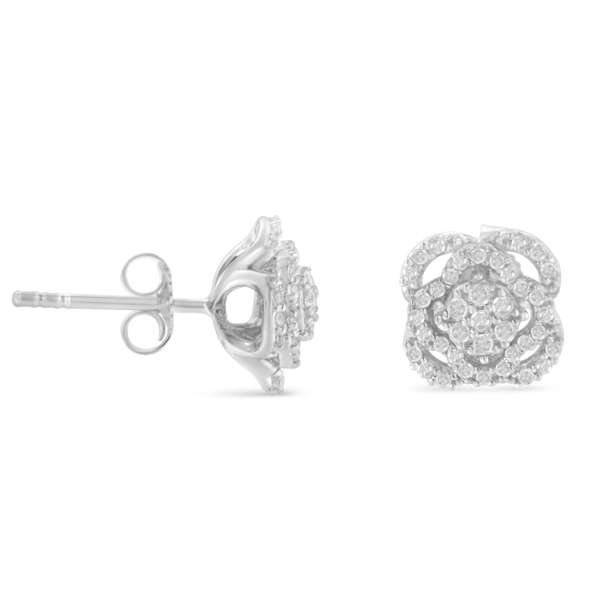 .925 Sterling Silver 1/2 cttw Round-cut Diamond Floral Cluster and Halo Stud Earring (I-J Color, I3 Clarity) - JackiEaslick