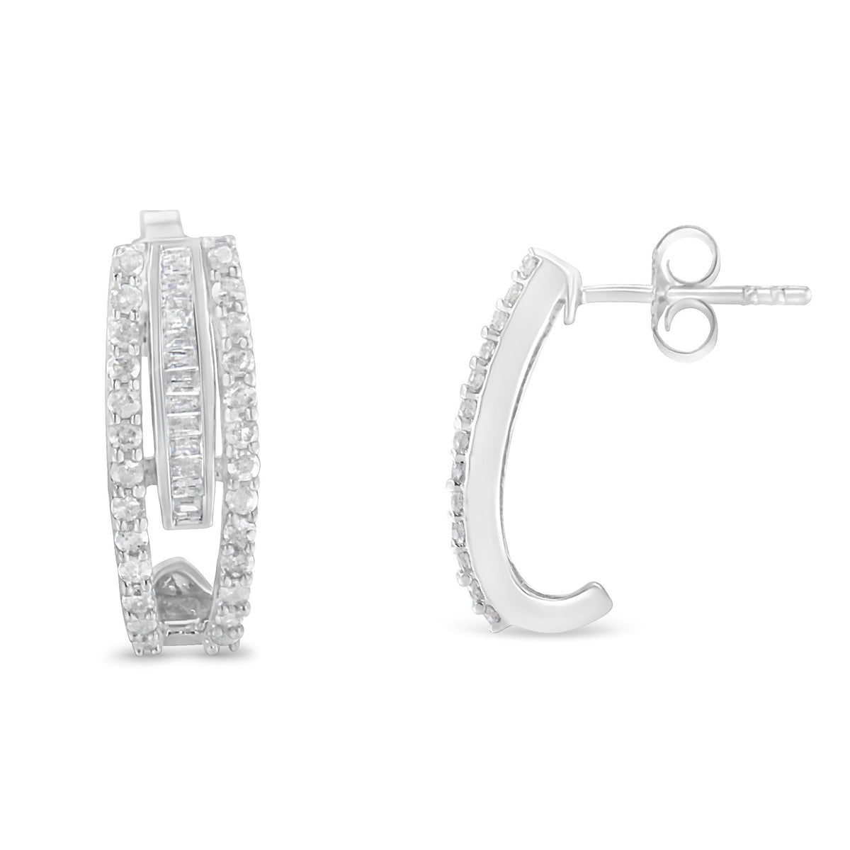 Sterling-Silver Diamond J-Stud Earring (3/4 cttw, I-J Color, I3 Clarity) - JackiEaslick