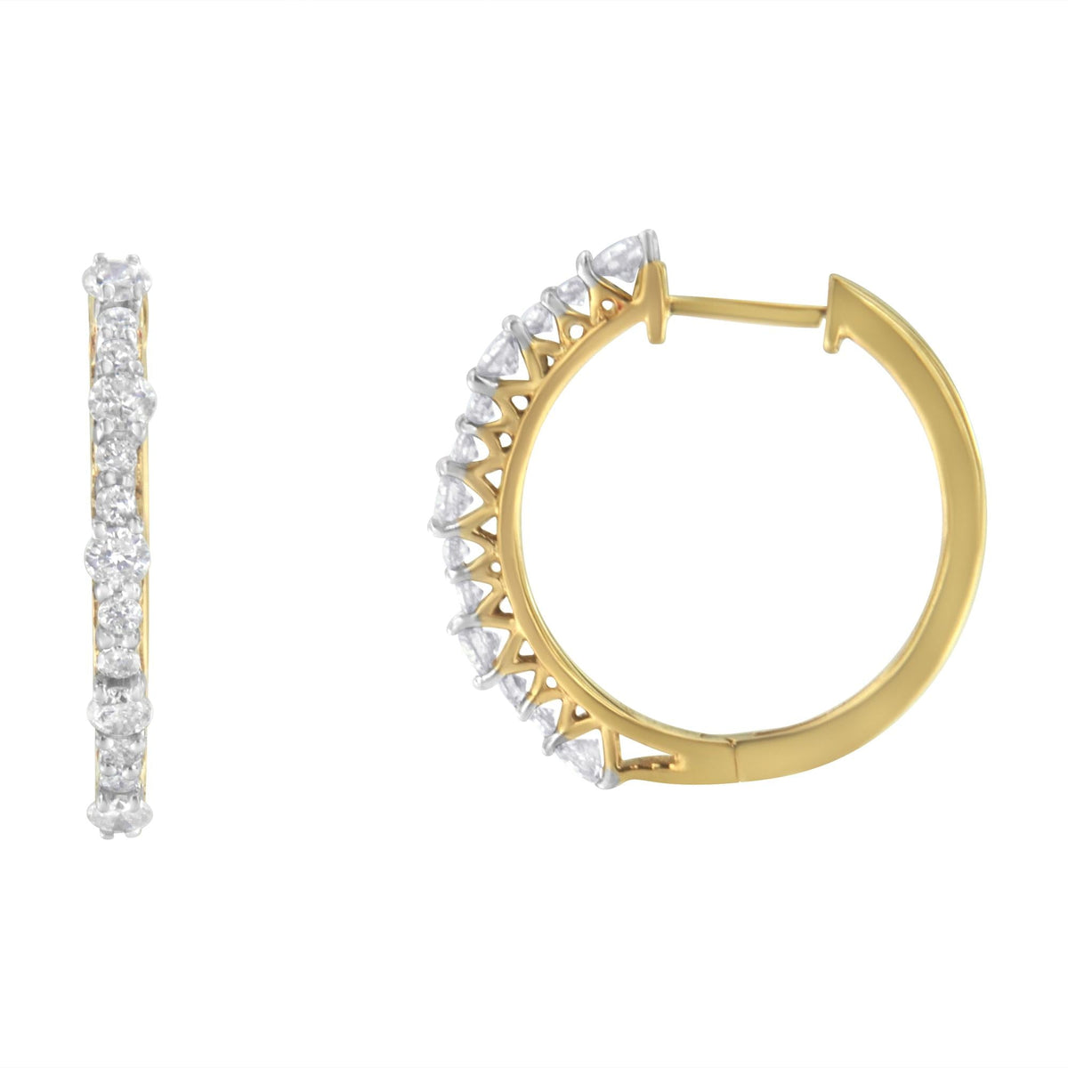 Yellow Gold Plated Sterling Silver Diamond Hoop Earrings (1 cttw, J-K Color, I2-I3 Clarity) - JackiEaslick
