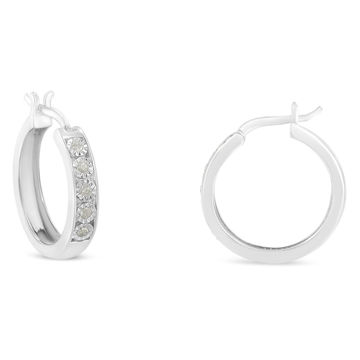 .925 Sterling Silver 1/10 Cttw Miracle Set Diamond Full Circle Hoop Earrings (I-J Color, I3 Clarity) - JackiEaslick