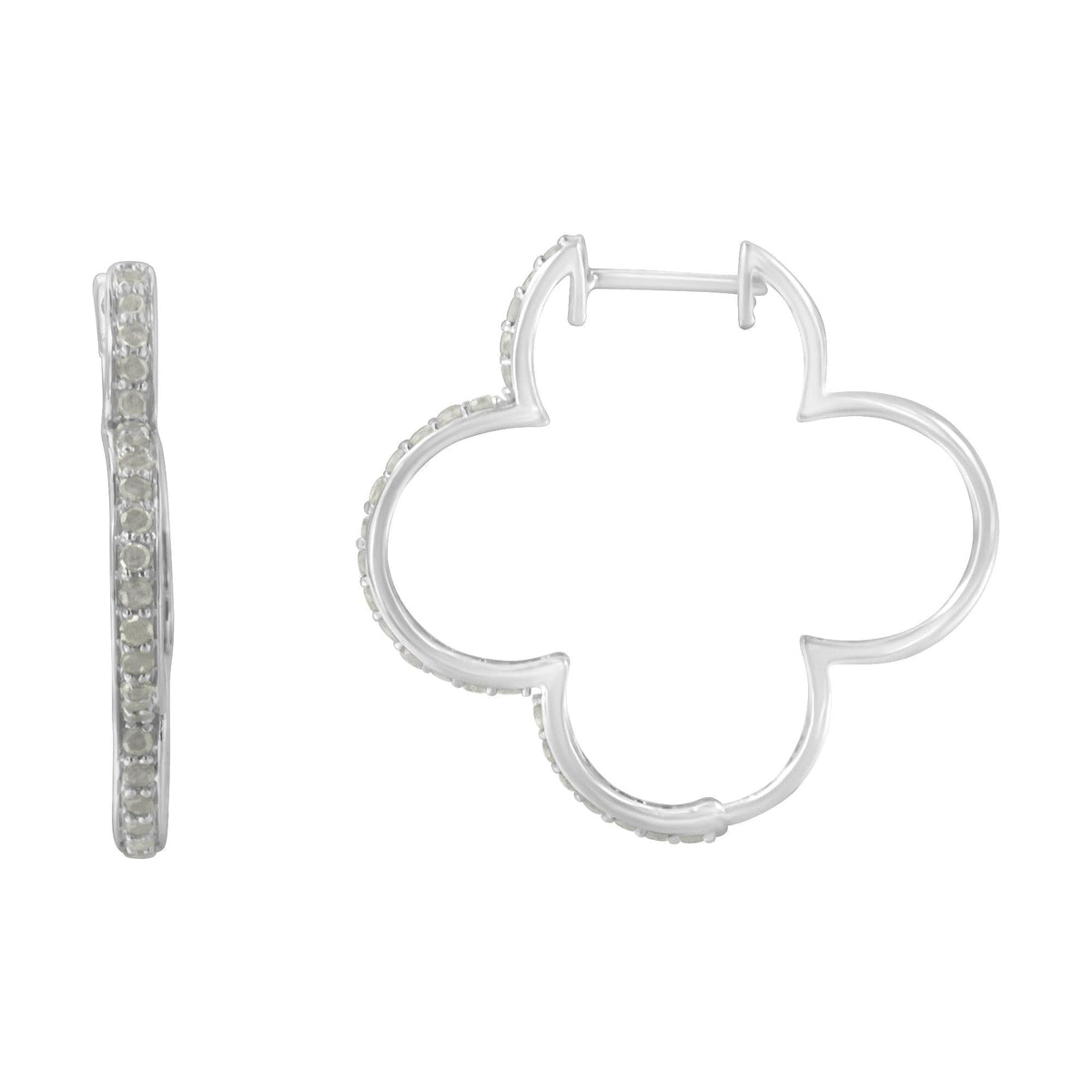 .925 Sterling Silver 1.0 cttw Diamond 4 Leaf Clover Shape Hoop Earrings(I-J Color, I3 Clarity) - JackiEaslick