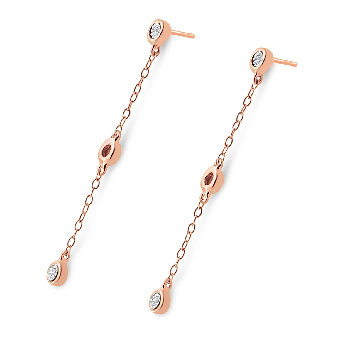 10K Rose Gold Plated .925 Sterling Silver 1/15 Cttw Diamond Dangle Earring (I-J Color, I3-Promo Clarity) - JackiEaslick