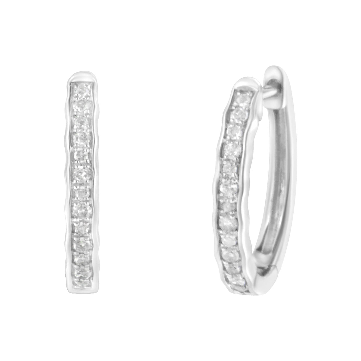 .925 Sterling Silver 1/4 Cttw Inlaid Diamond Curved Edge Hoop Earrings (I-J Color, I3 Clarity) - JackiEaslick
