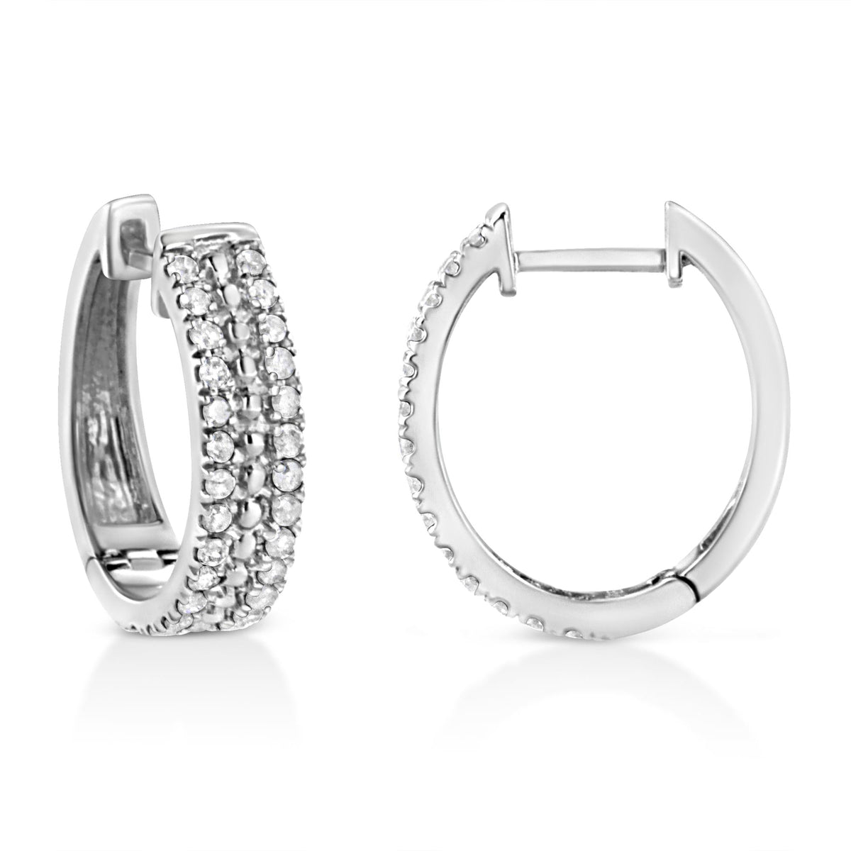 .925 Sterling Silver 1/2 Cttw Diamond Double Row Leverback Hoop Earring (I-J Color, I3 Clarity) - JackiEaslick