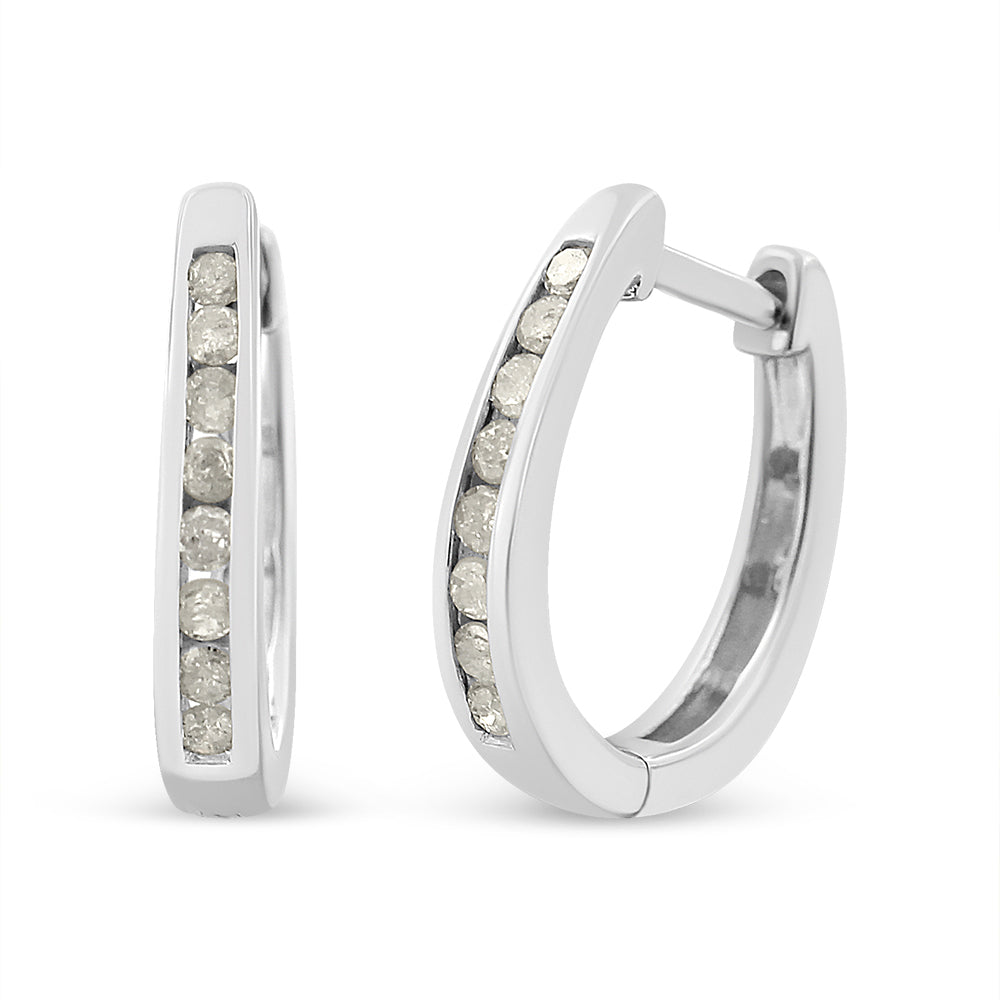 10K White Gold 1/4 Cttw Channel Set Diamond Hoop Earrings (I-J Color, I3 Clarity) - JackiEaslick