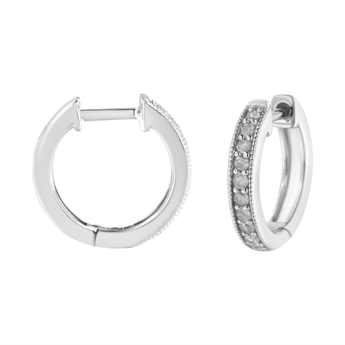 10K White Gold 1/4 cttw Shared Prong Set Round-Cut Diamond Beaded Hoop Earrings (I-J Color, I3 Clarity) - JackiEaslick