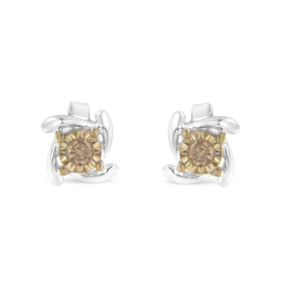Two-Toned Sterling-Silver Diamond Stud Earring (0.10 cttw, Champagne Color, I2-I3 Clarity) - JackiEaslick