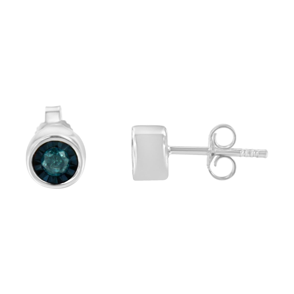 .925 Sterling Silver 1/5 Cttw Round Brilliant-Cut Blue Diamond Miracle-Set Stud Earrings (Fancy Color-Enhanced, I2-I3 Clarity) - JackiEaslick