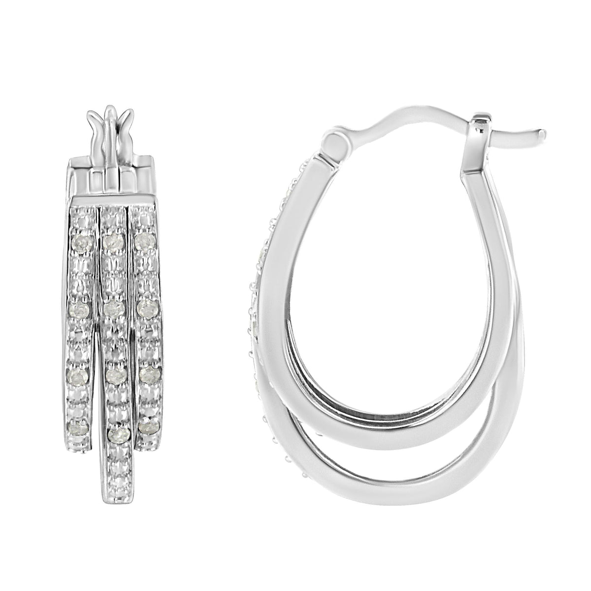 .925 Sterling Silver 1/4 Cttw Diamond and Alternating Beaded Triple Hoop Earring (I-J Color, I3 Clarity) - JackiEaslick