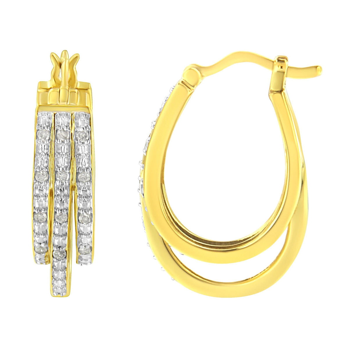 .925 Sterling Silver 1/4 Cttw Diamond and Alternating Beaded Triple Hoop Earring (I-J Color, I3 Clarity) - JackiEaslick