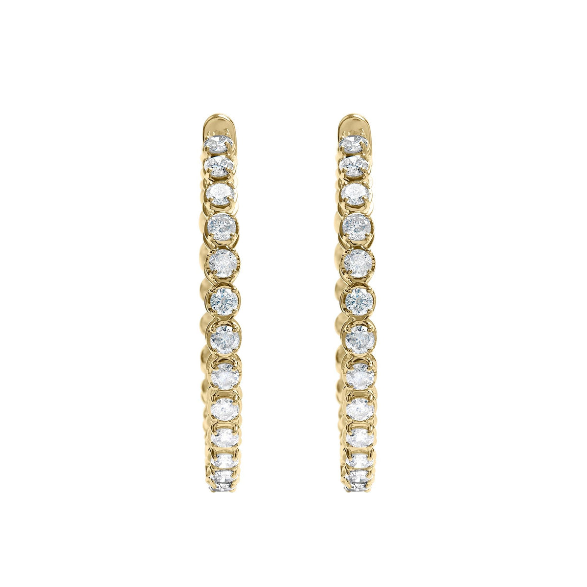 14K Yellow Gold 7.0 Cttw Round Brilliant Cut Diamond 1-¾ Inside Out Hinged Leverback Hoop Earrings (I-J Color, I1-I2 Clarity)