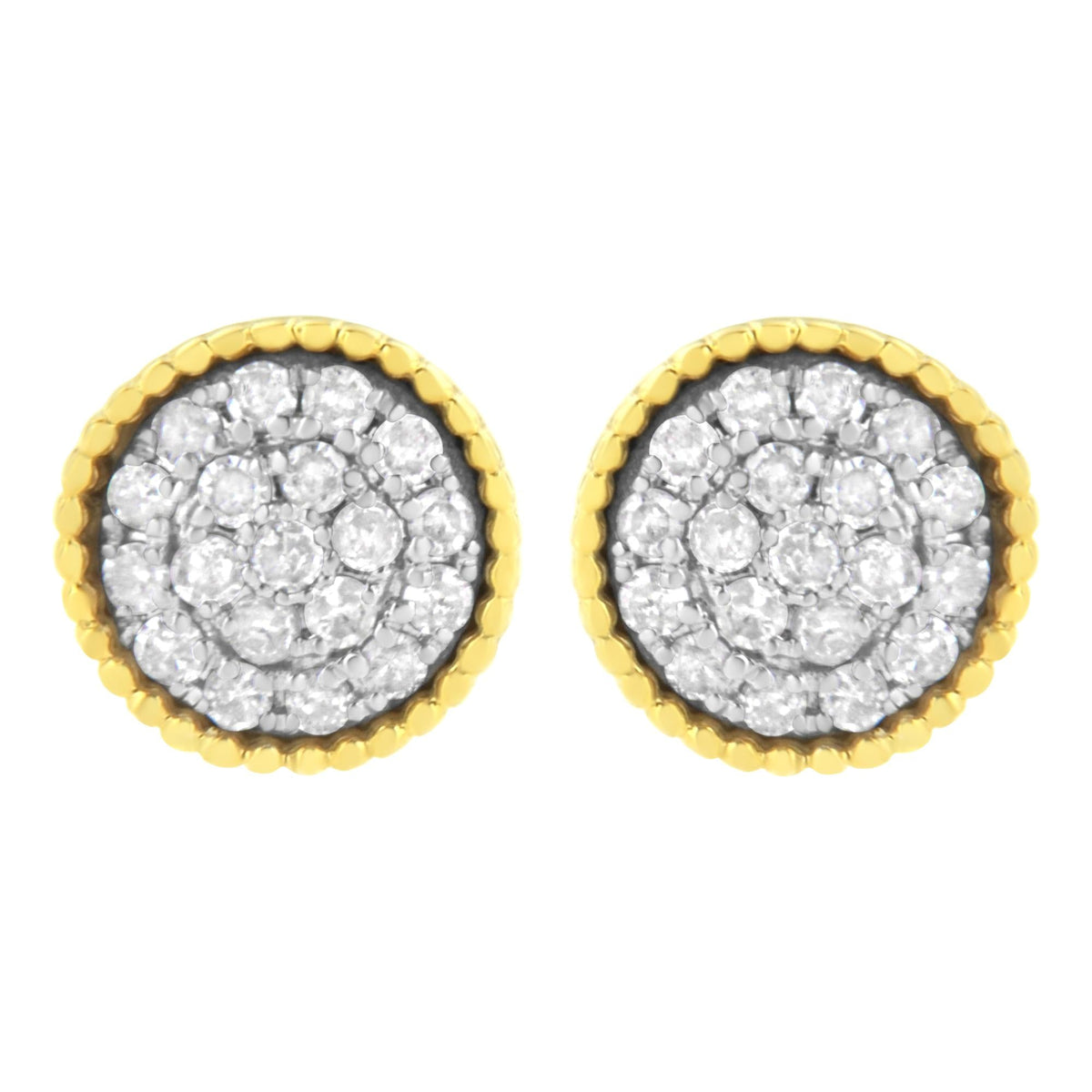 10K Yellow Gold Plated .925 Sterling Silver 1/2 cttw Diamond Floral Cluster Milgrained Stud Earring (I-J Color, I2-I3 Clarity)