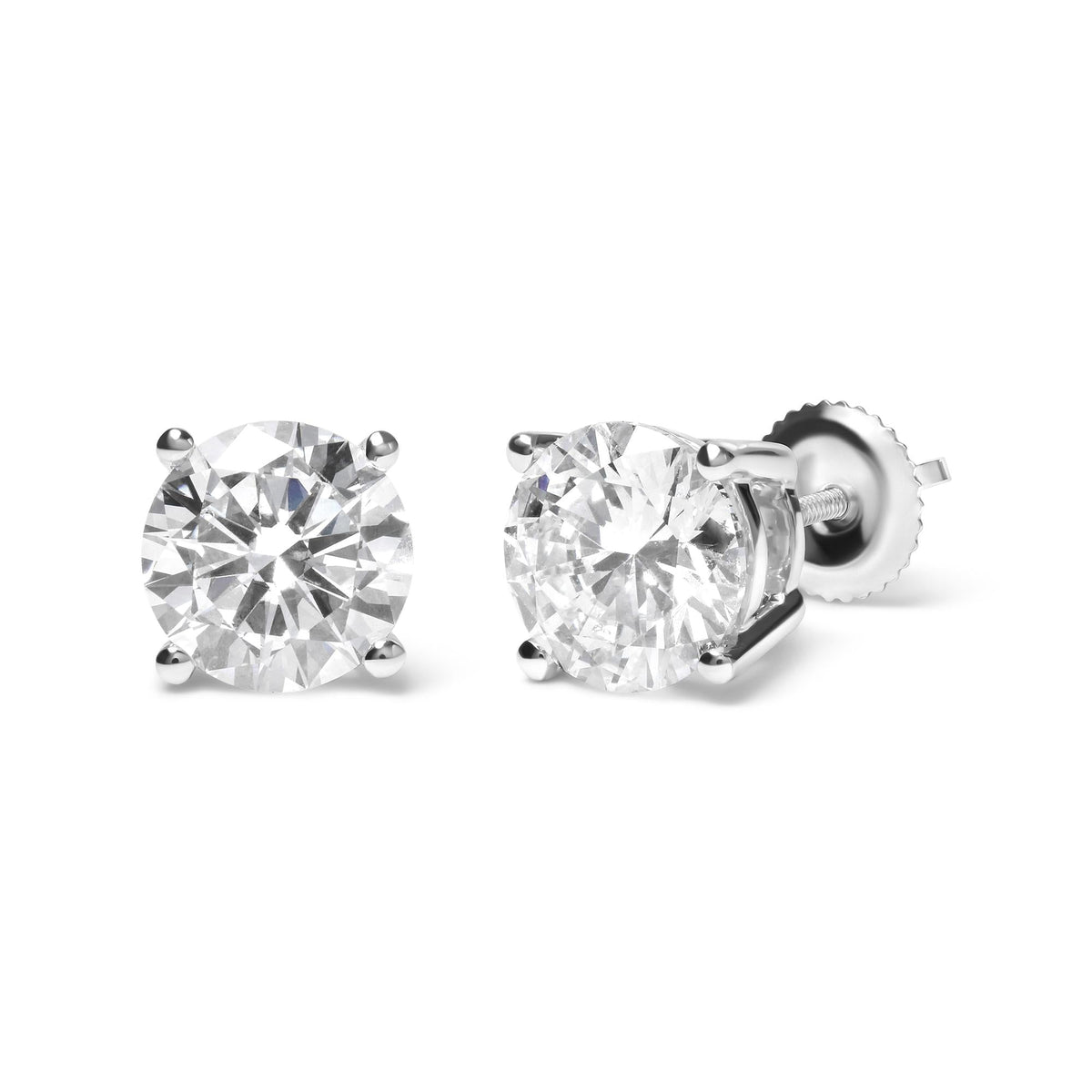 14K White Gold Round Brilliant-Cut Lab Grown Diamond Classic 4-Prong Stud Earrings with Screw Backs