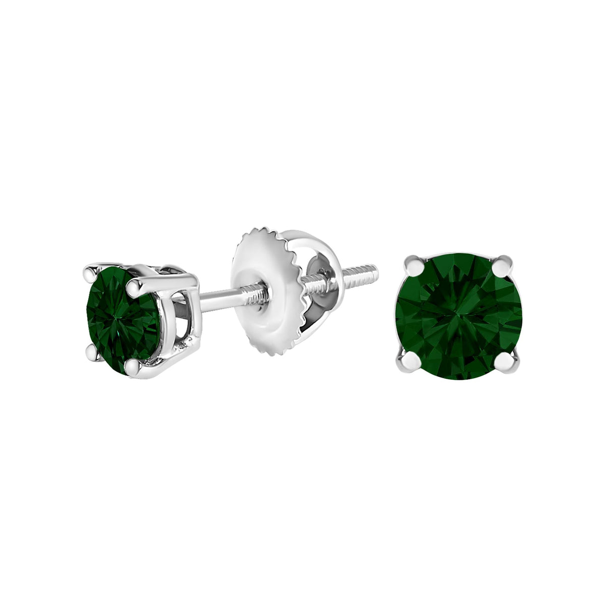 14K Gold Lab Grown Green Diamond Classic Solitaire Stud Earrings