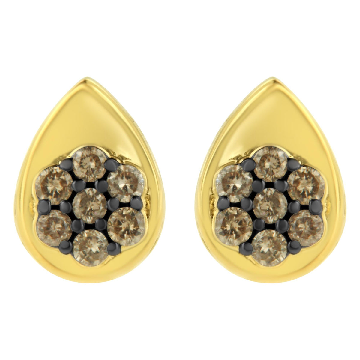 10K Yellow Gold Plated .925 Sterling Silver 1/2 Cttw Prong Set Round-Cut Diamond Floral Cluster Stud Earring (Champagne Color, I1-I2 Clarity)