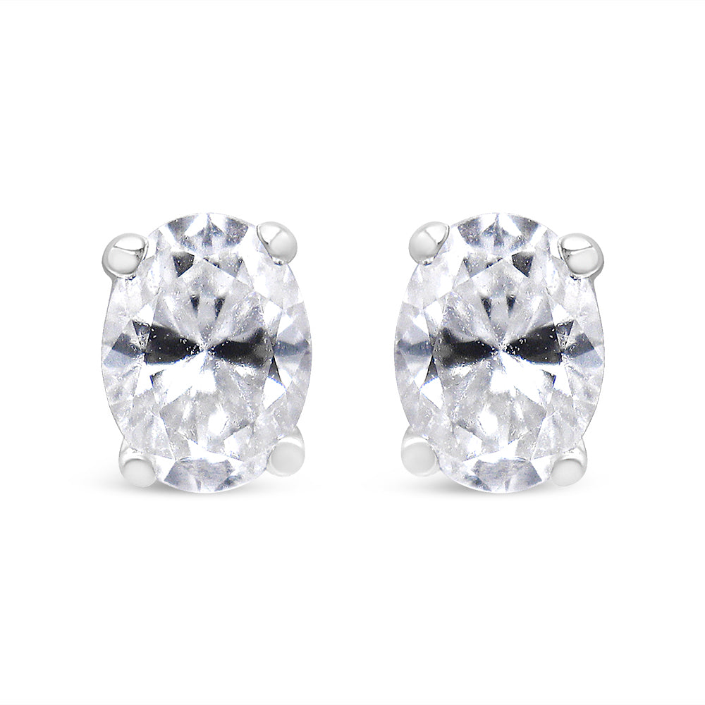 14K White Gold Lab Grown Oval Solitaire Diamond Stud Earrings (F-G Color, VS2-SI1 Clarity)