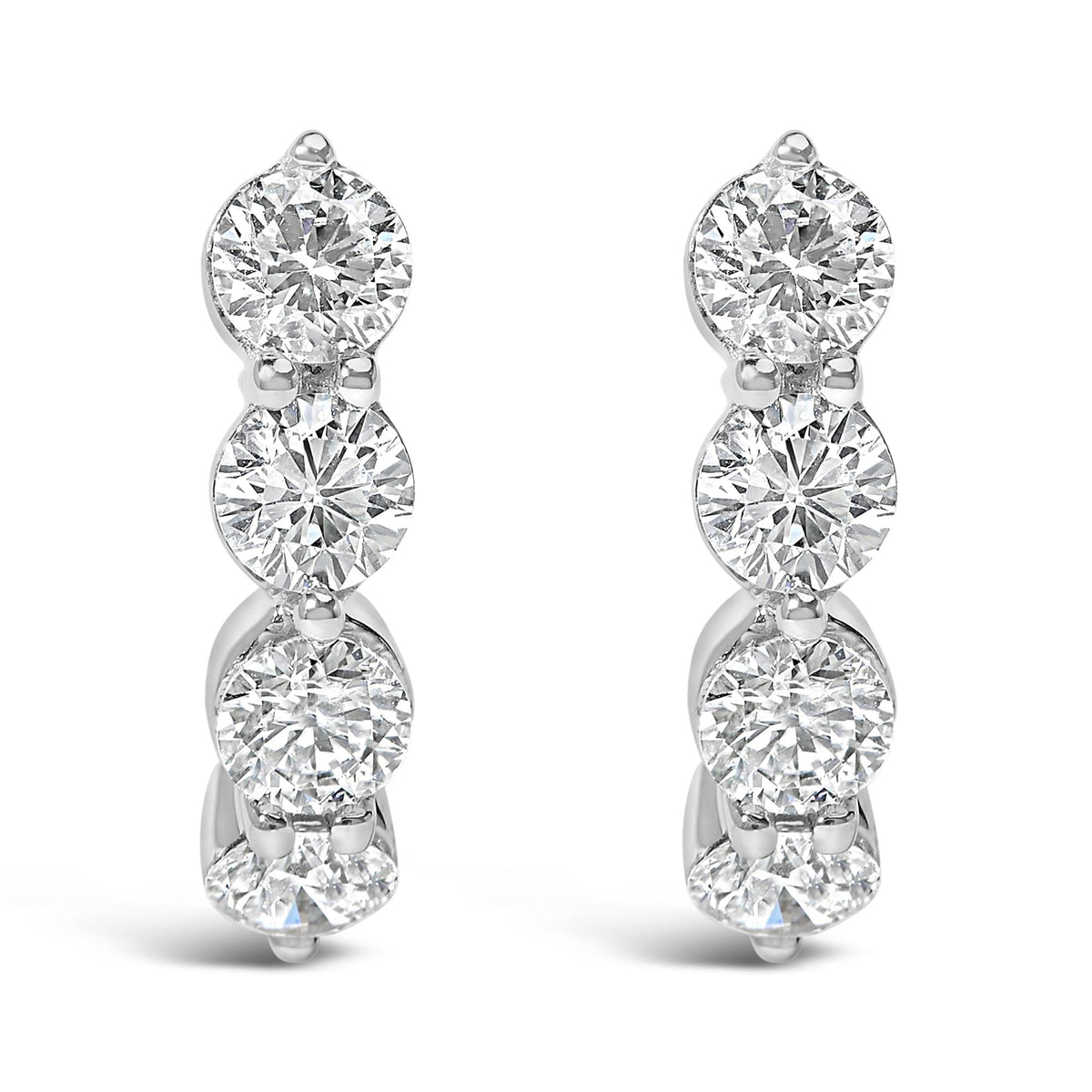 14K White Gold 1 1/4 Cttw Round Lab Grown Diamonds 5 Stone Open Hoop Stud Earrings (F-G Color, VS1-VS2 Clarity)