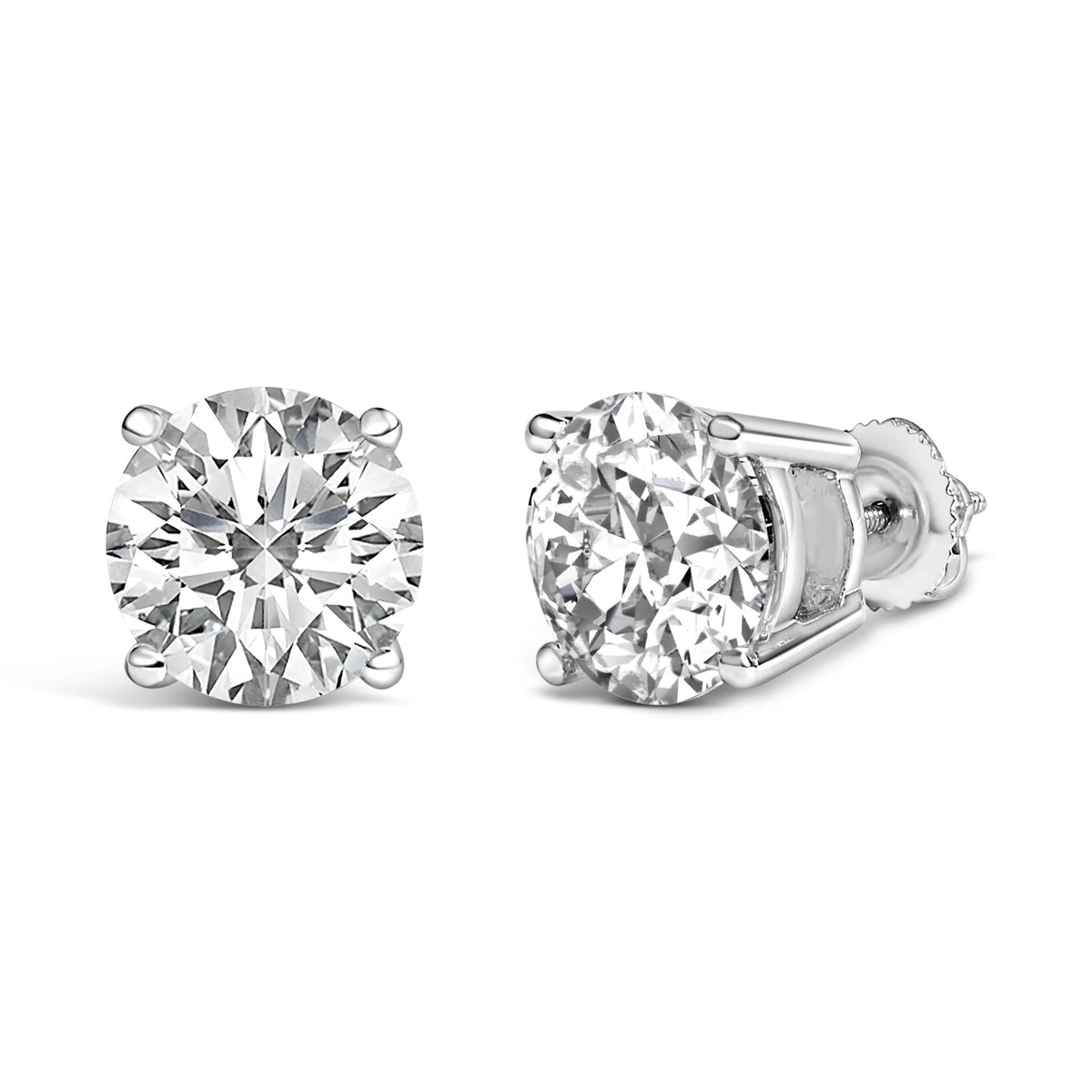 14K White Gold Round Brilliant-Cut Lab Grown Diamond Classic 4-Prong Stud Earrings with Screw Backs