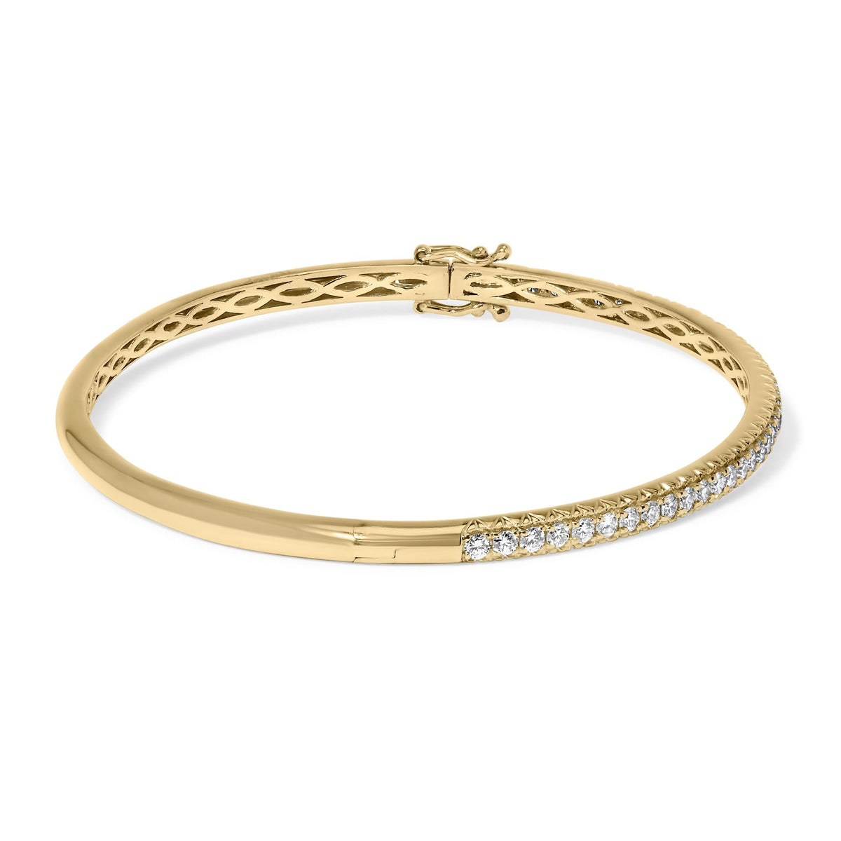 14K Gold 1.00 Cttw Half Eternity Diamond Bangle Bracelet (G-H Color, SI2-I1 Clarity) - 7" Inches