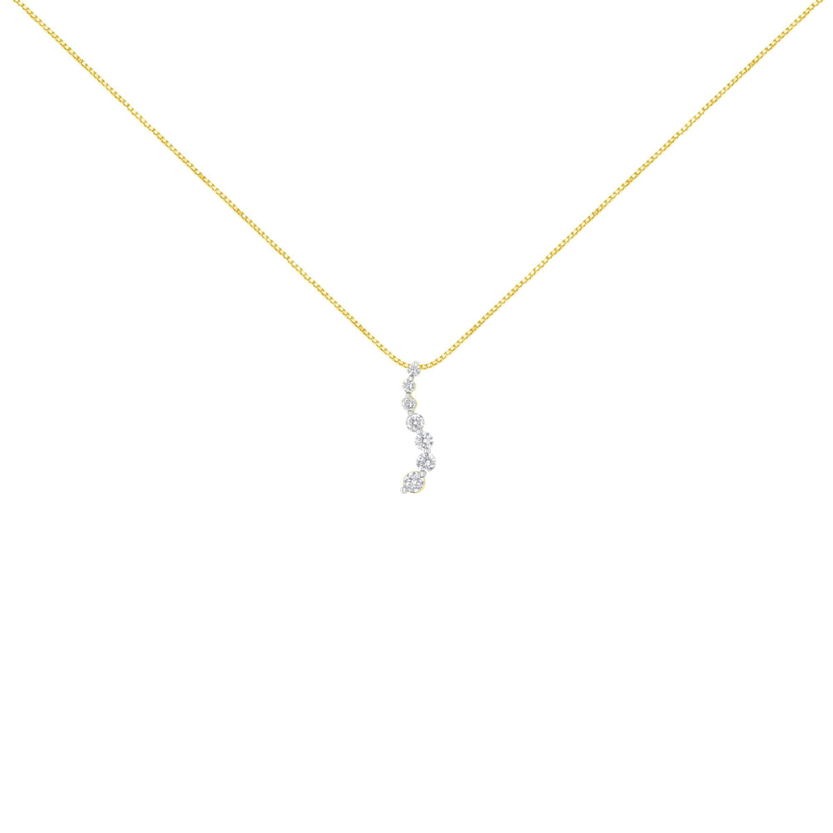 AGS Certified 14K Yellow Gold 2.0 Cttw Baguette and Brilliant Round-Cut Diamond Journey 18" Pendant Necklace (F-G Color, I1-I2 Clarity)