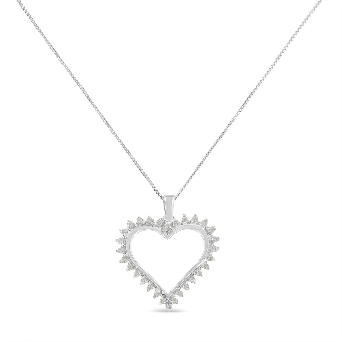 .925 Sterling Silver 1/4 cttw 3-Prong Diamond Open Heart 18" Pendant Necklace (I-J Color, I3 Clarity)