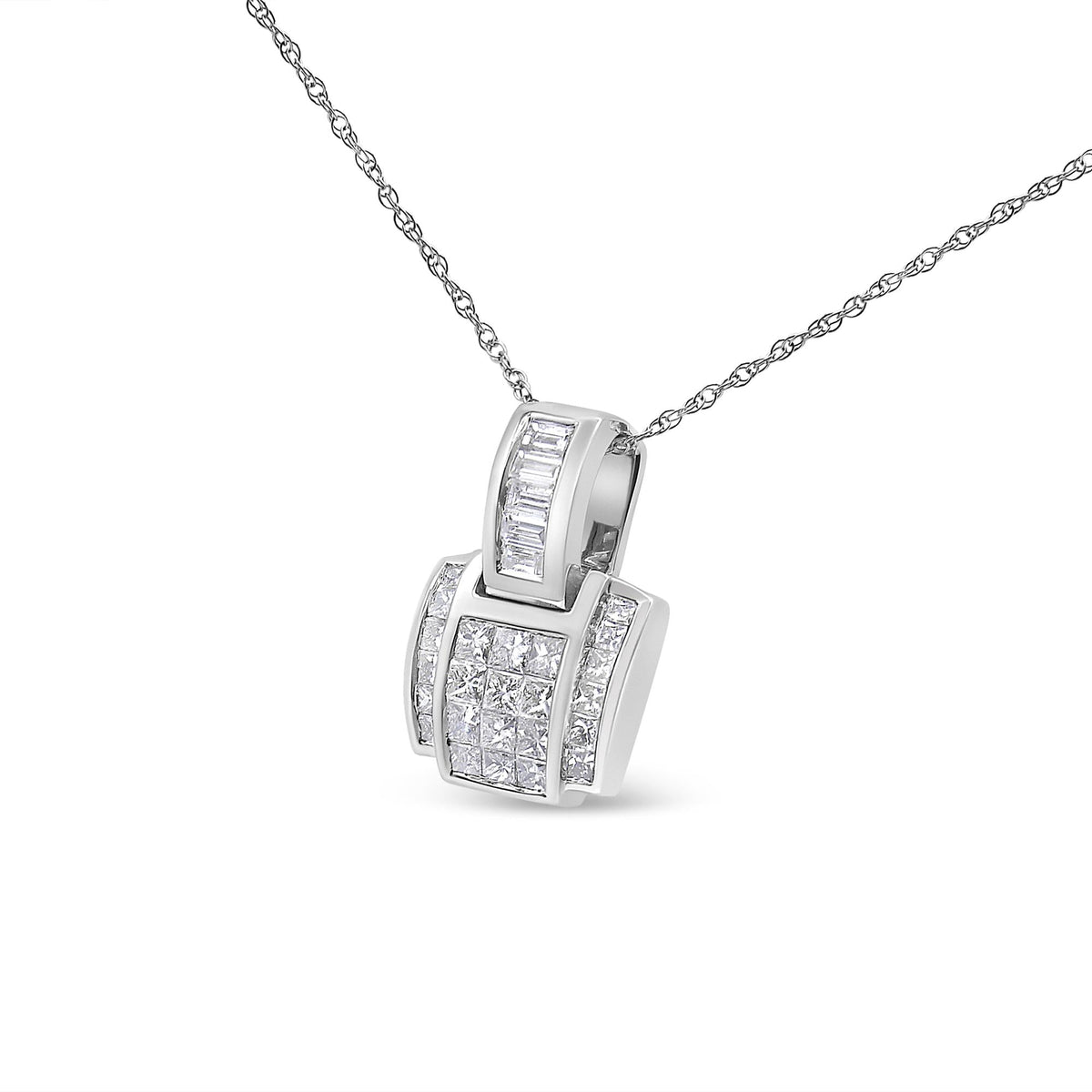 14K White Gold 2 1/5 Cttw Princess Cut Composite Diamond Pendant with Diamond Bale Pendant Necklace (H-I Color,SI1-SI2 Clarity) - NO CHAIN INCLUDED