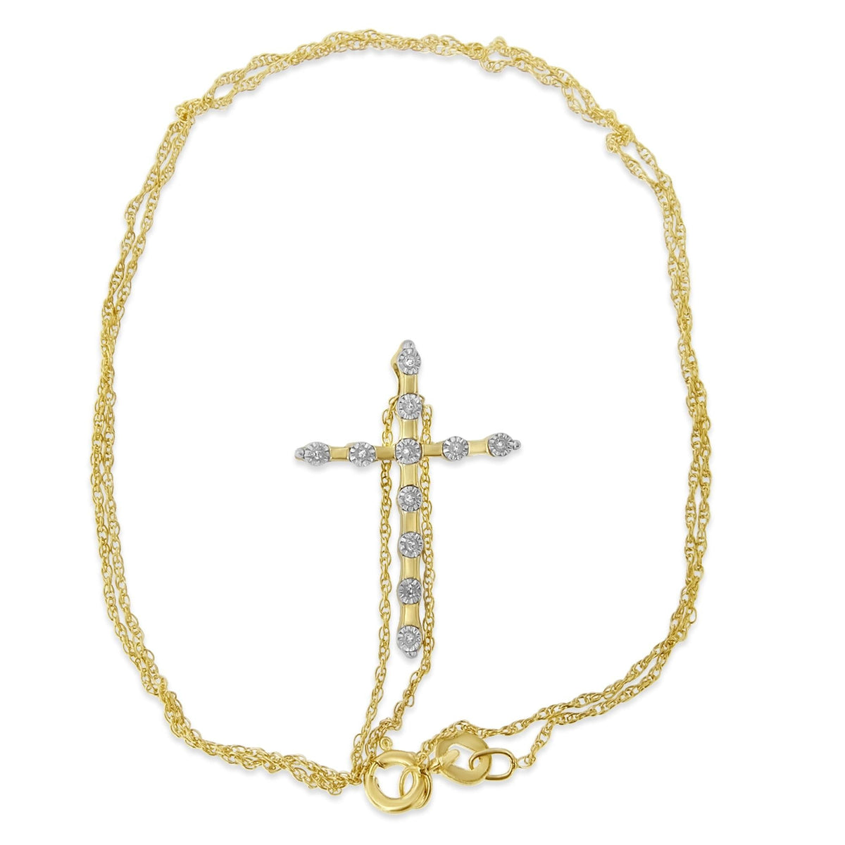 10K Yellow Gold Plated .925 Sterling Silver Miracle Set Diamond Accent Cross 18" Pendant Necklace (I-J Color, I3 Clarity) - JackiEaslick