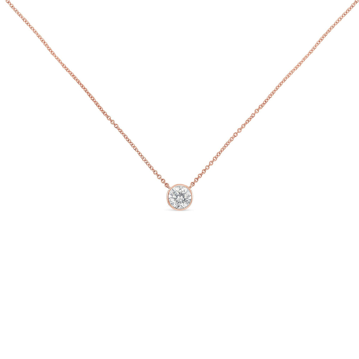 10K Rose Gold 1/5 Carat Round Brilliant-Cut Diamond Modern Bezel-Set Solitaire 16"-18" Pendant Necklace (H-I Color, SI2-I1 Clarity) - JackiEaslick