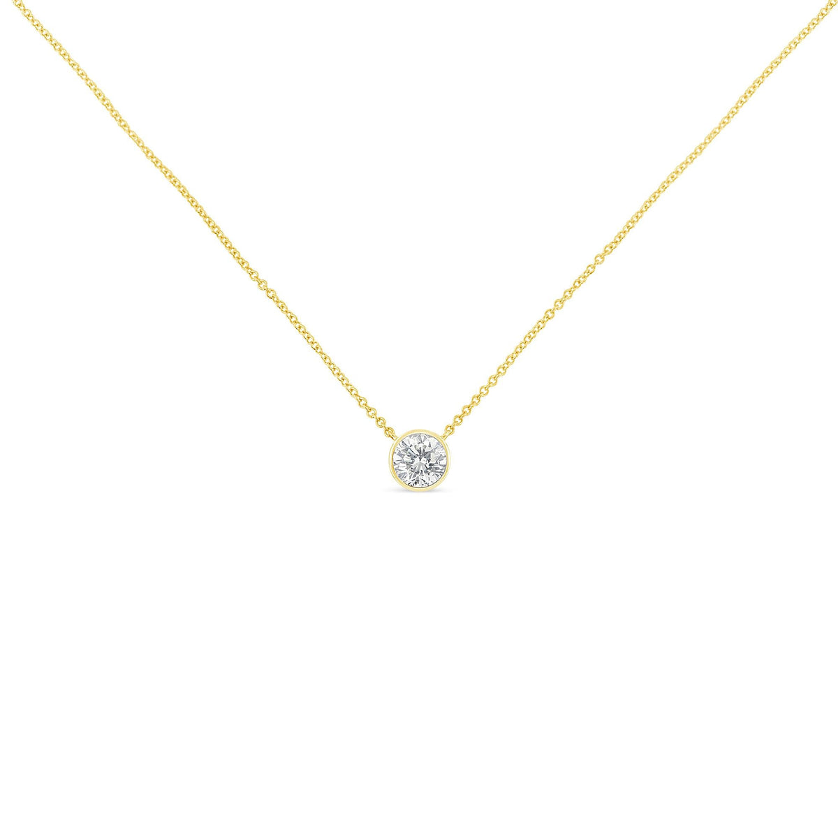 10K Yellow Gold 3/10 Carat Round Brilliant-Cut Diamond Modern Bezel-Set Solitaire 16"-18" Pendant Necklace (H-I Color, SI2-I1 Clarity) - JackiEaslick